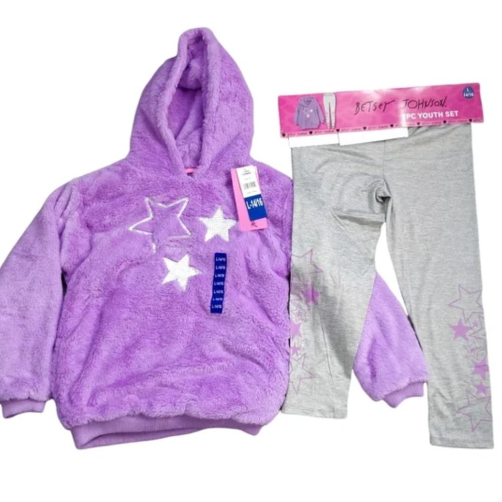 Betsey Johnson Kids Set Pink Stars Cozy Fleece Hoodie & Stars Legging NWT